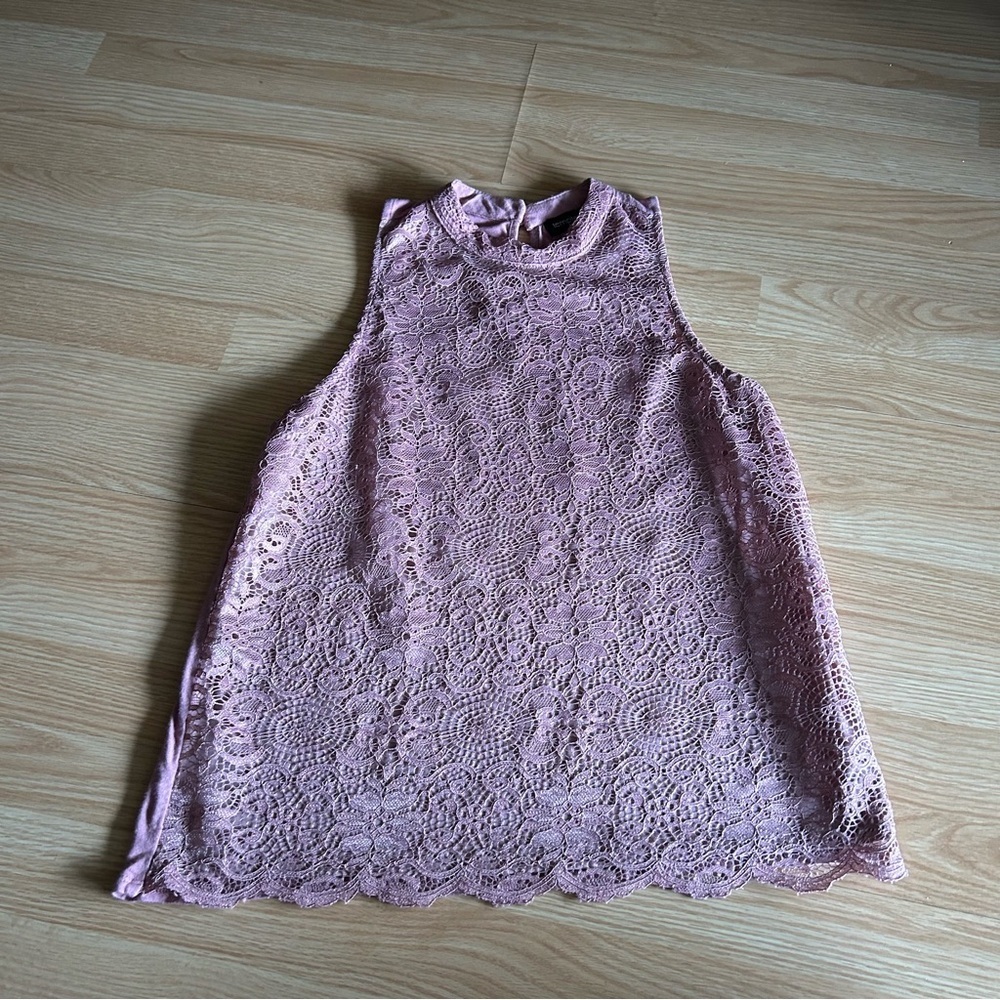 Tempted Blush Pink Lace Sleeveless Blouse Medium